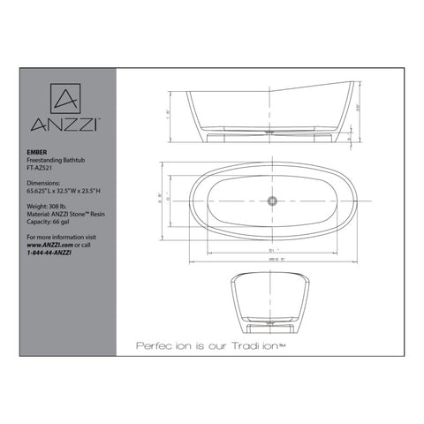 Ember 5.4 ft. Solid Surface Center Drain Freestanding Bathtub in Emerald Green