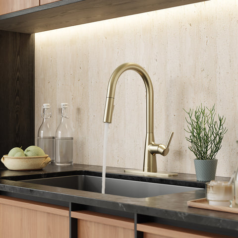 Modern 16 in. 1-Handle Touchless Pull-Down Kitchen Faucet in Satin Brass with Motion Sensor and Dual Spray Modes