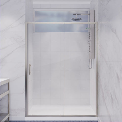 SD-AZ052-01BN - ANZZI Halberd Series 48 in. x 72 in. H Sliding Framed Shower Door in Brushed Nickel with Tsunami Guard Tempered Glass