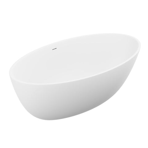 FT-AZ510 - ANZZI Cestino Series 67 in. x 36 in. Flat Bottom Solid Surface Freestanding Soaking Bathtub with Center Drain in Matte White