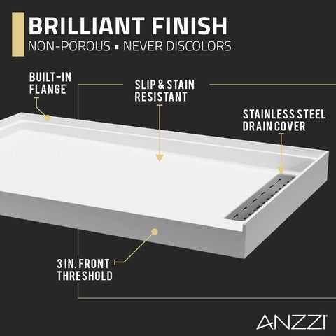 ANZZI Alexander 48 in. x 32 in. Shower Base in White