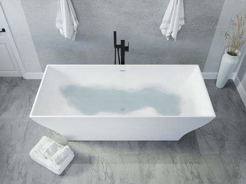 Crema Series 71 in. x 32 in. Flat Bottom Solid Surface Freestanding Soaking Bathtub with Center Drain in Matte White