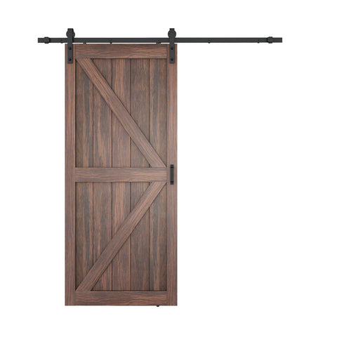 ID-AZBD03 - ANZZI ANZZI Heavy Duty Sturdy Sliding Barn Door - 36x84'' Brown Sliding Wood Single Slide Door - Solid Core MDF + PVC - Knockdown Design - Barn Doors and Hardware Included - Space-Saving Solution