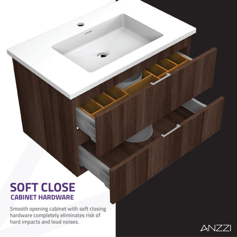 ANZZI Conques 30 in W x 20 in H x 18 in D Bath Vanity with Cultured Marble Vanity Top in White with White Basin