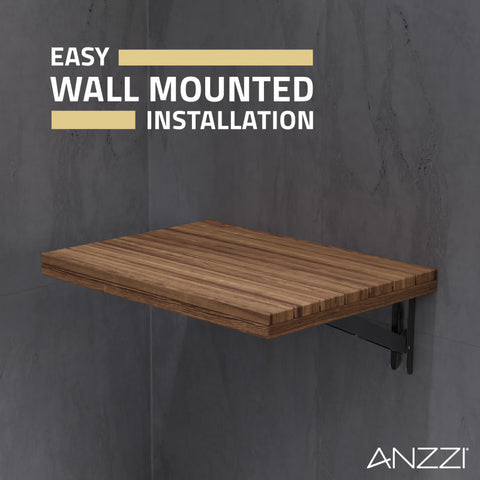 ANZZI Goreme 16.93 in. Teak Wall Mounted Folding Shower Seat