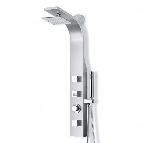Sans Series 40 in. 3-Jetted Full Body Shower Panel Tower in Brushed Steel with Heavy Rain Showerhead and Spray Wand