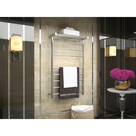 TW-AZ012CH - ANZZI Eve Series 8-Bar Wall Mounted Electric Plug-In Bathroom Towel Warmer Rack in Polished Chrome Finish Stainless Steel