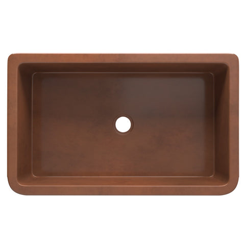 ANZZI Mytilene Farmhouse Handmade Copper 36 in. 0-Hole Single Bowl Kitchen Sink with Floral Design Panel in Polished Antique Copper