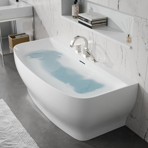 Bank Series 65 in. x 31 in. Flat Bottom Acrylic Freestanding Soaking Bathtub with Center Drain, Brushed Nickel Faucet