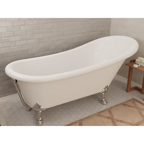 FT-CF131LXFT-CH - ANZZI Clawfoot Series 67 in. x 30 in. Soaking Freestanding Bathtub with Center Drain in White with Polished Chrome Feet