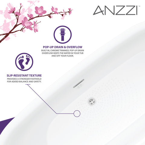 ANZZI Ami 67 in. Acrylic Flatbottom Freestanding Bathtub in White