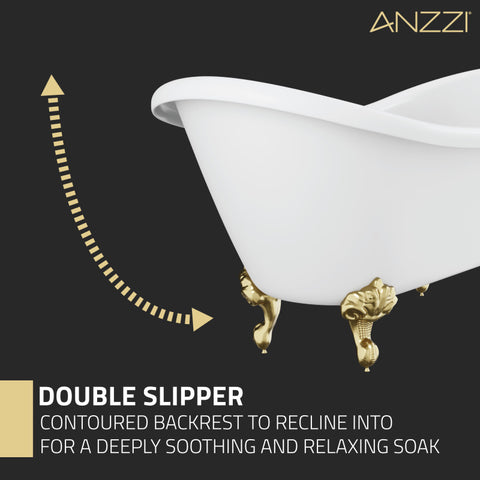 ANZZI Falco 5.8 ft. Claw Foot One Piece Acrylic Freestanding Soaking Bathtub in Glossy White with Brushed Gold Feet