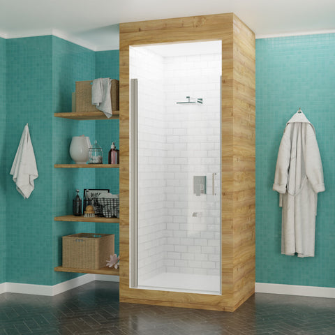 SD-AZ051-01BN - ANZZI Lancer Series 23.4 in. x 72 in. H Hinged Frameless Shower Door in Brushed Nickel with Tsunami Guard Tempered Glass