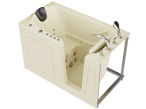 32 in. x 60 in. Right Drain Quick Fill Walk-In Whirlpool and Air Tub with Powered Fast Drain in Biscuit