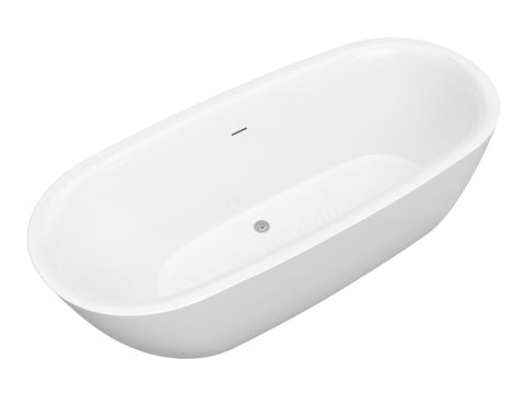Ami Series 67 in. x 30 in. Flat Bottom Acrylic Freestanding 91 Gallon Soaking Bathtub with Center Drain in Glossy White