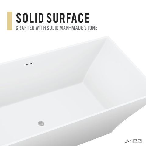 Crema Series 71 in. x 32 in. Flat Bottom Solid Surface Freestanding Soaking Bathtub with Center Drain in Matte White