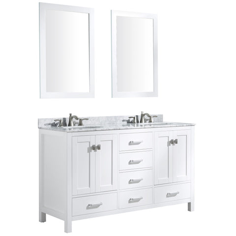 VT-MRCT0060-WH - ANZZI Chateau 60 in. W x 22 in. D Bathroom Vanity Set in White with Carrara Marble Top with White Sink