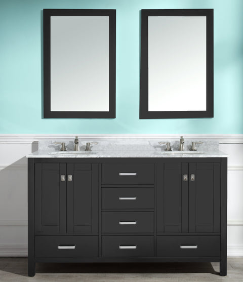 ANZZI Chateau 60" Double Vanity Set (36" H), Handmade Wood Cabinet, Carrara Marble Countertop, Soft-Close Storage, Paladin Protection Finish, Multiple Cabinet Colors