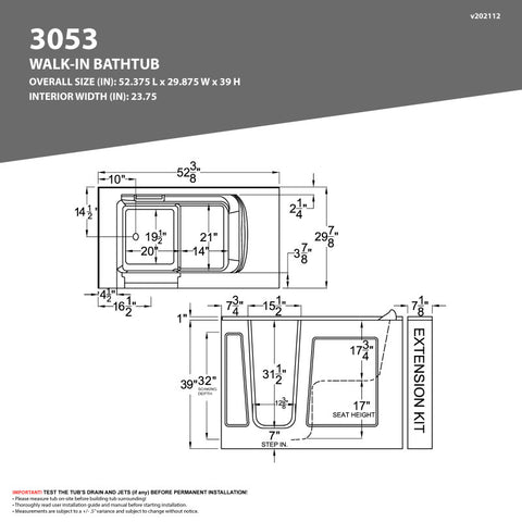 ANZZI 30 in. x 53 in. Right Drain Quick Fill Walk-In Soaking Tub in White