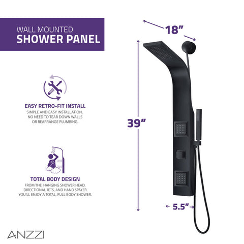 ANZZI Aura 2-Jetted Shower Panel with Heavy Rain Shower & Spray Wand