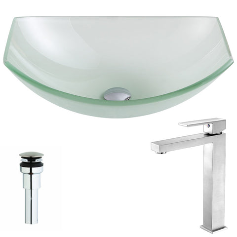 LSAZ085-096B - ANZZI Pendant Series Deco-Glass Vessel Sink in Lustrous Frosted with Enti Faucet in Brushed Nickel