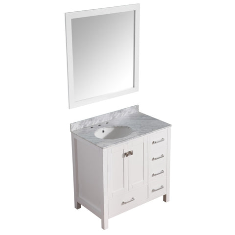 VT-MRCT0036-WH - ANZZI ANZZI Chateau Series 36 in. W x 22 in. D Bathroom Bath Vanity Set in White with Carrara White Marble Top with White Sink and Mirror