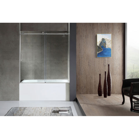 SD1701BN-3060R - ANZZI 60 in. L x 30 in. W x 83 in. H Right Drain White Rectangular Tub with Frameless Sliding Tub Door in Brushed Nickel