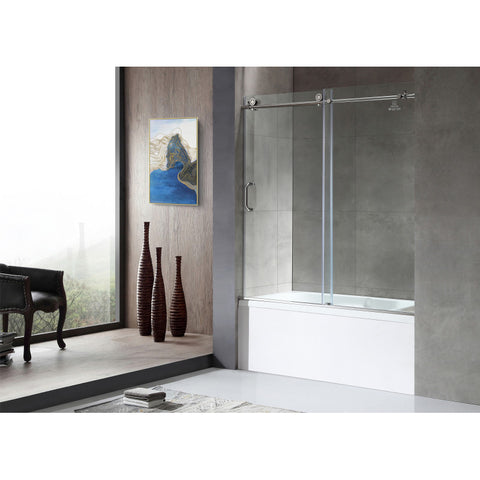 SD1701CH-3060L - ANZZI 60 in. L x 30 in. W Right Drain Tub in White and 60 in. W x 62 in. H Frameless Sliding Tub Door in Polished Chrome Finish