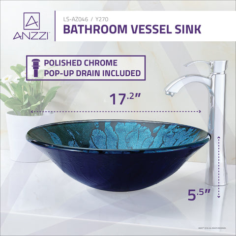 Telina Series Deco-Glass Vessel Sink in Lustrous Blue and Black