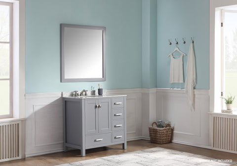 ANZZI Chateau Series 36 in. W x 35 in. H Bathroom Bath Vanity Set in Carrara White Marble  Counter Top with White Basin in Rich Gray