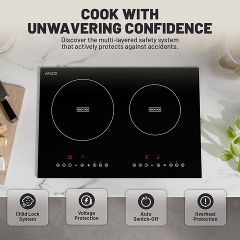 Aurora Series 14 in. 2 Elements Glass Top Induction Cooktop in Black with 1800W, Auto-Off, and Child Safety Lock