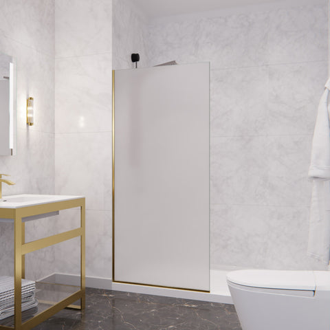 SD-AZFL06001BGF - ANZZI Veil Series 74 in. by 34 in. Frameless Frosted Glass Fixed Shower Screen Shower Door in Brushed Gold