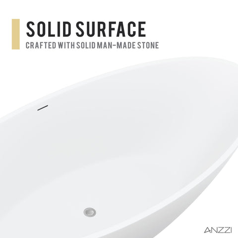 Ala Series 74 in. x 34 in. Flat Bottom Solid Surface Freestanding Soaking Bathtub with Center Drain in Matte White