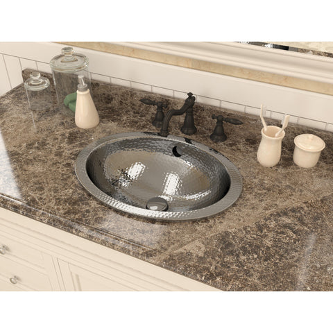 BS-015 - ANZZI Athenian 20 in. Handmade Drop-in Oval Bathroom Sink in Hammered Steel