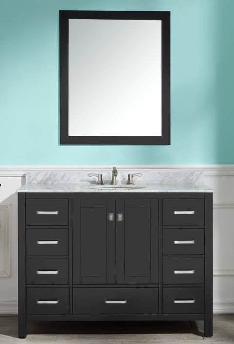 Chateau 48 in. W x 22 in. D Bath Vanity Set in Black with Vanity Top in Carrara Marble with White Sink and Mirror
