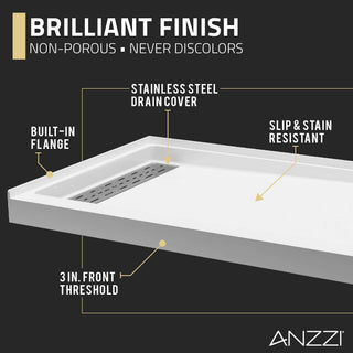 Kahn Series 60 in. x 30 in. Alcove Shower Base and Frameless Sliding Shower Door Combo with Tsunami Guard