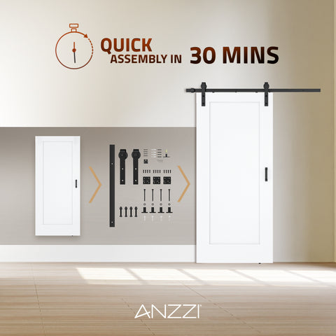 Cenote Series 36 in. x 84 in. Unfinished Ready-to-Stain MDF Interior Sliding Barn Door with Hardware Kit in Matte Black