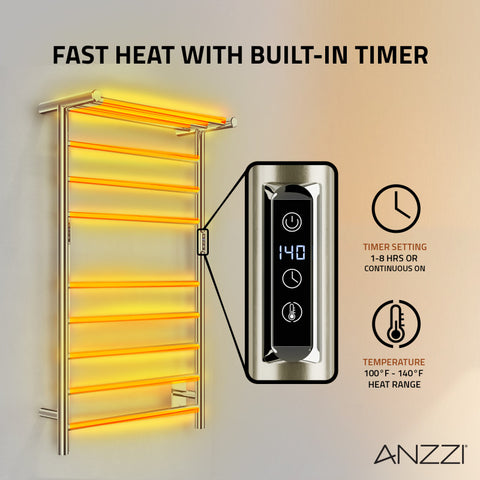 ANZZI Eve 8-Bar Stainless Steel Wall Mounted Electric Towel Warmer Rack