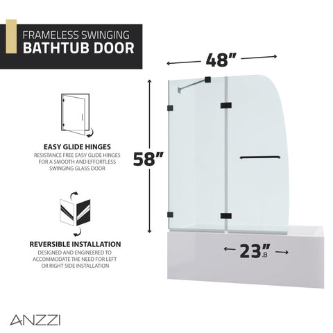 ANZZI Herald Series 48 in. by 58 in. Frameless Hinged Tub Door