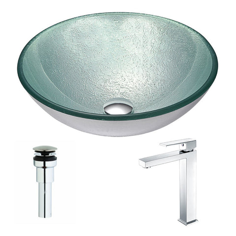 LSAZ055-096 - ANZZI Spirito Series Deco-Glass Vessel Sink in Churning Silver with Enti Faucet in Chrome