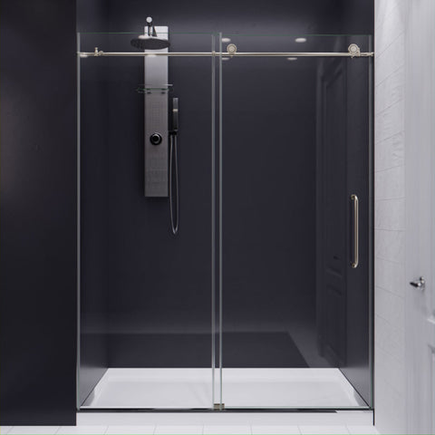 SD-AZ8077-02BNR - ANZZI 60 in. by 76 in. Frameless Sliding Shower Door in Brushed Nickel with Handle