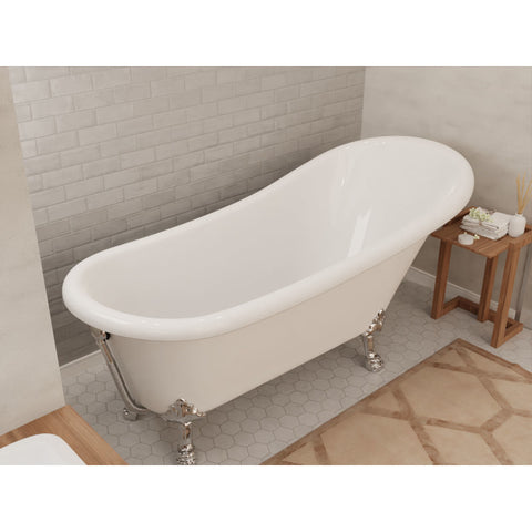 FT-CF131LXFT-CH - ANZZI 67.32” Diamante Slipper-Style Acrylic Claw Foot Tub in White