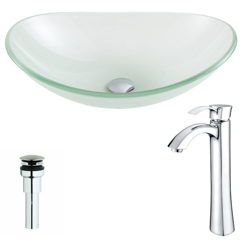 LSAZ086-095 - ANZZI Forza Series Deco-Glass Vessel Sink in Lustrous Frosted with Harmony Faucet in Chrome