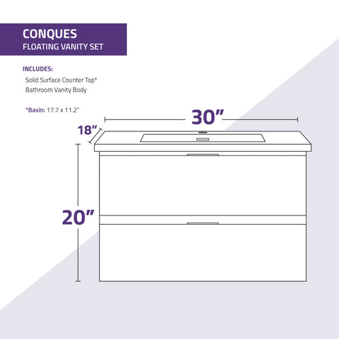 ANZZI Conques 30 in W x 20 in H x 18 in D Bath Vanity with Cultured Marble Vanity Top in White with White Basin