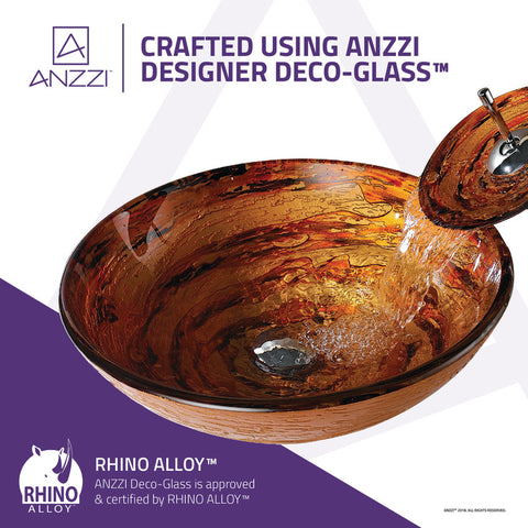 ANZZI Komaru Series Vessel Sink in Brown with Pop-Up Drain and Matching Faucet in Lustrous Brown