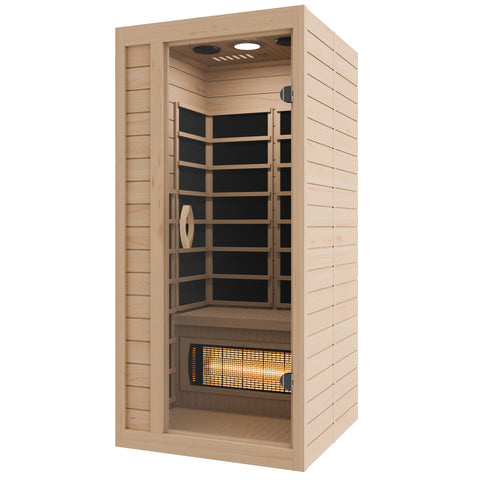 Lucia 1- Person Indoor Hemlock Wooden Carbon FAR Infrared Home Sauna Room with LED Touch Control Panel and Heater