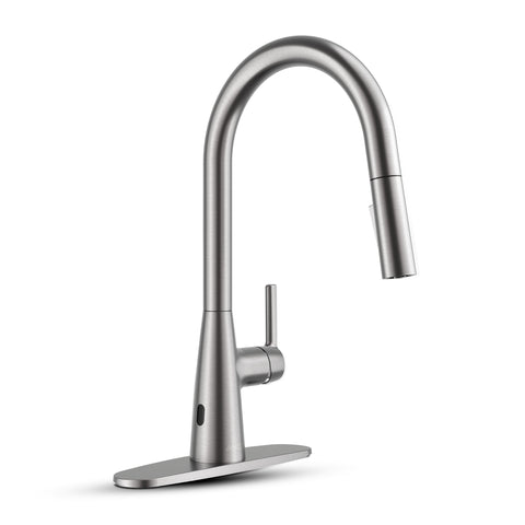 Modern 16 in. 1-Handle Touchless Pull-Down Kitchen Faucet in Brushed Nickel with Motion Sensor and Dual Spray Modes