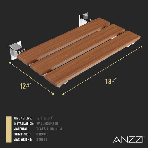 ANZZI Bohemian 18.7 in. Teak Wall Mounted Folding Shower Seat