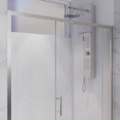 48 in. x 72 in. Framed Shower Door with TSUNAMI GUARD in Brushed Nickel