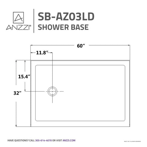 ANZZI Tier 32 x 60  in. Left Drain Single Threshold Shower Base in White